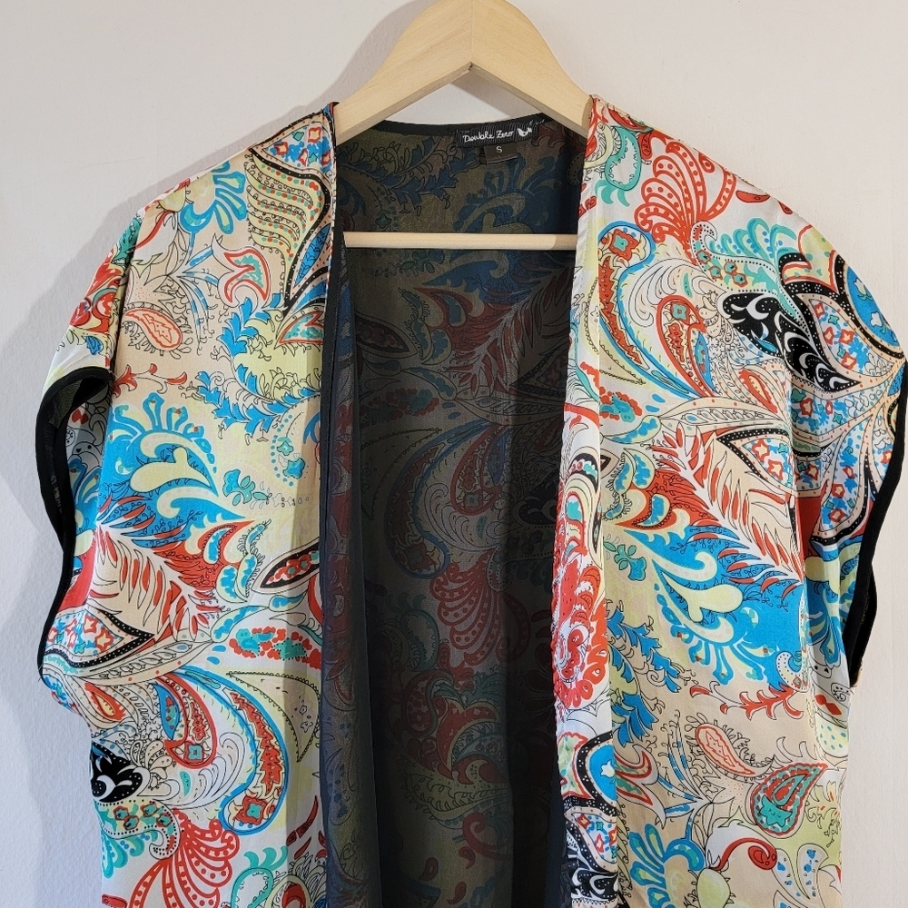 Double Zero Maude Kimono Cardigan Sz S Colorful Short Sleeve Cottagecore Spring - Picture 3 of 9